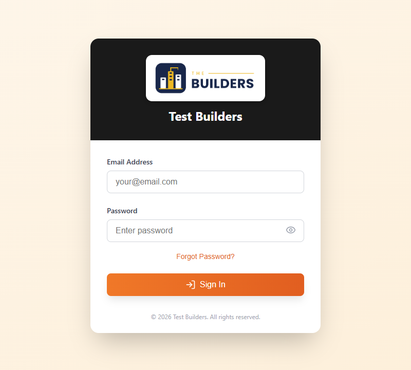 Client portal login page showing a company's own logo and name