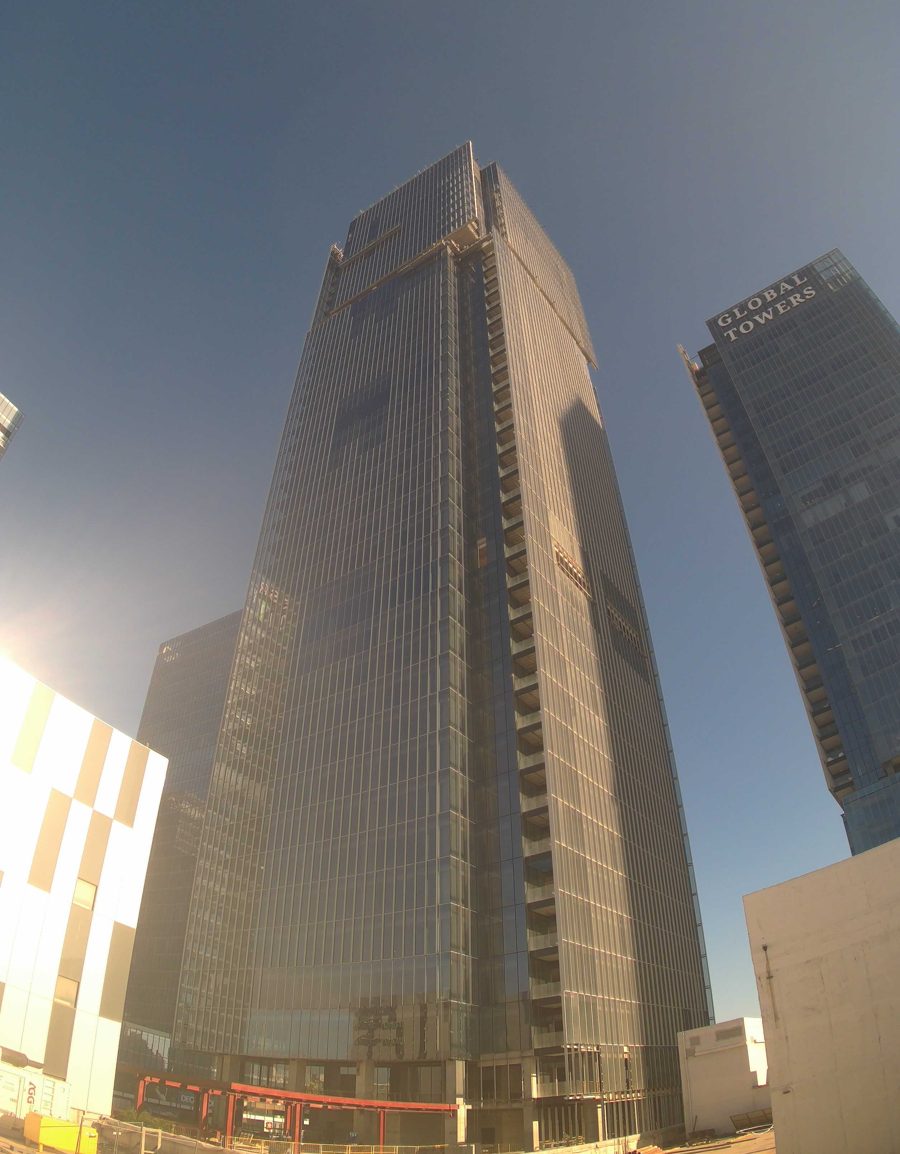 The same tower near completion, seen from the same fixed camera