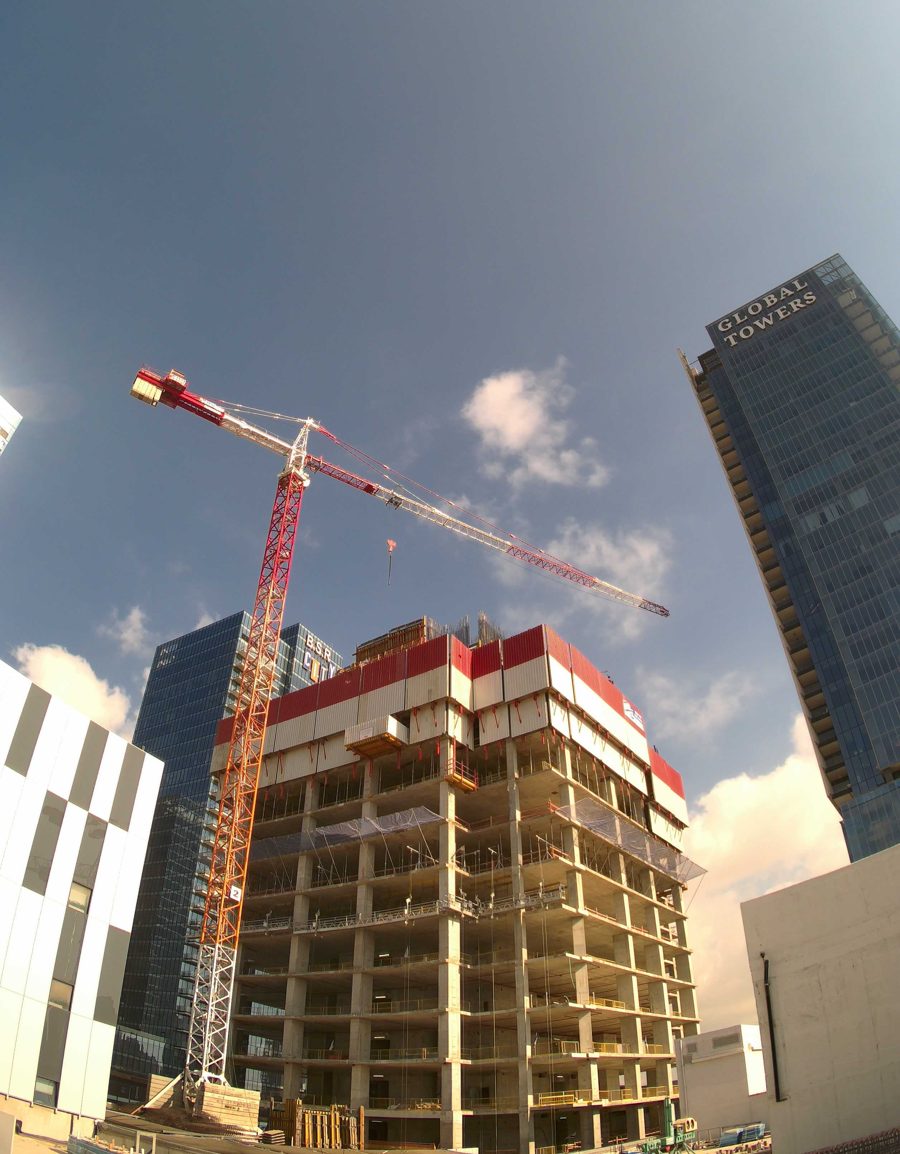 Tower under construction, early stage, seen from one fixed camera